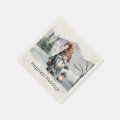 Serviette En Papier Aquarelle hiver Gnome de Noël (Coin)