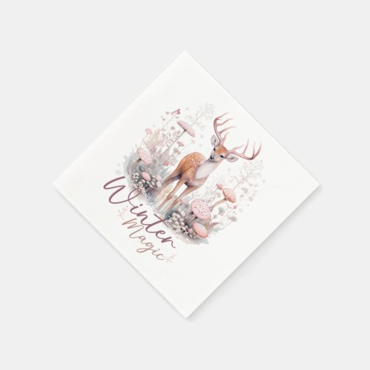 Serviette En Papier Aquarelle Hiver Magique Cerf (Coin)