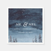 Serviette En Papier Aquarelle hiver neige Mariage bleu marine (Devant)