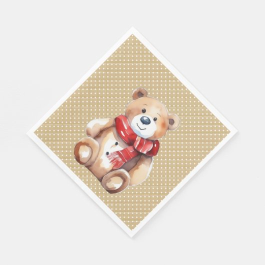 Serviette En Papier Aquarelle Hiver Ours En Teddy Sur Pois (Coin)