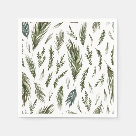 Serviette En Papier Aquarelle Hiver Vert Motif sans couture (Devant)