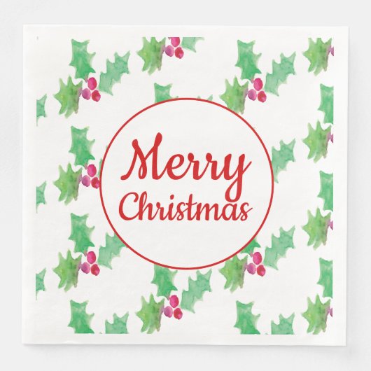 Serviette En Papier Aquarelle Holly Berry (Devant)