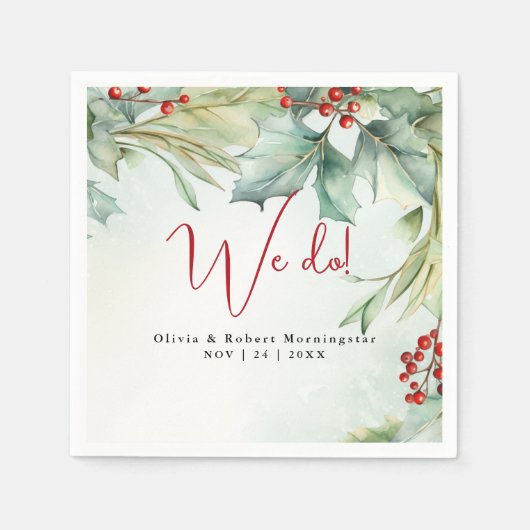 Serviette En Papier Aquarelle Holly et Berries (Devant)