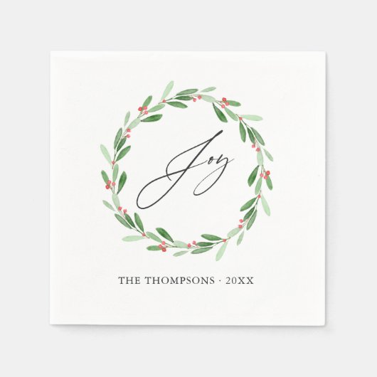 Serviette En Papier Aquarelle Holly Jolly fête de Noël (Devant)