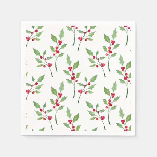 Serviette En Papier Aquarelle Holly Sprigs Motif (Devant)