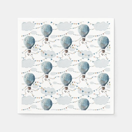Serviette En Papier Aquarelle Hot Air Balloon Blanc // Anniversaire de (Devant)