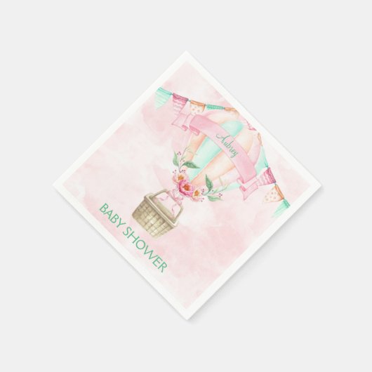 Serviette En Papier Aquarelle Hot Air Ballotte Mint Rose Peach (Coin)