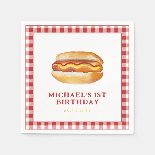 Serviette En Papier Aquarelle Hot Dog Anniversaire de fête Napkins - E (Devant)