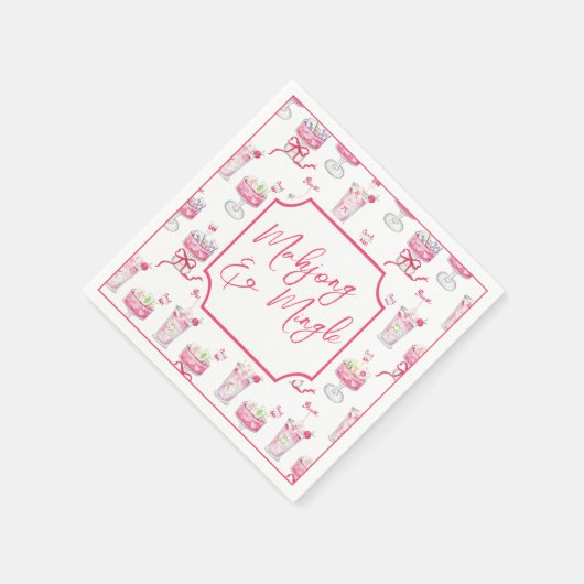 Serviette En Papier Aquarelle Hot Pink Mahjong Cocktails (Coin)