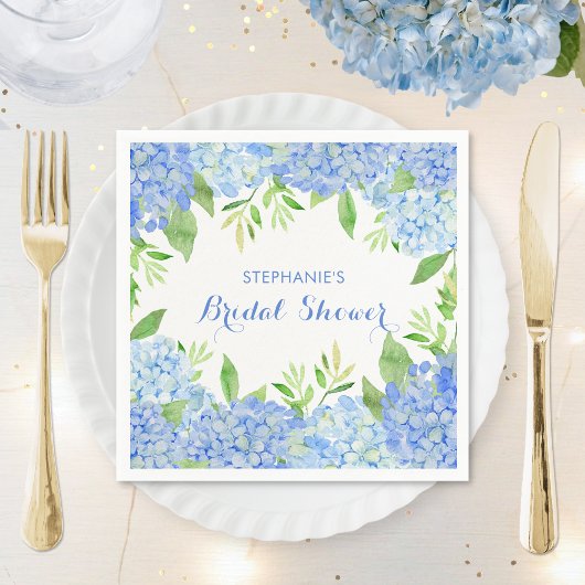Serviette En Papier Aquarelle Hydrangea Blue Floral Fête des mariées
