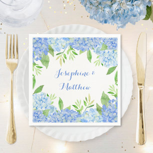 Serviette En Papier Aquarelle Hydrangea Blue Floral Mariage