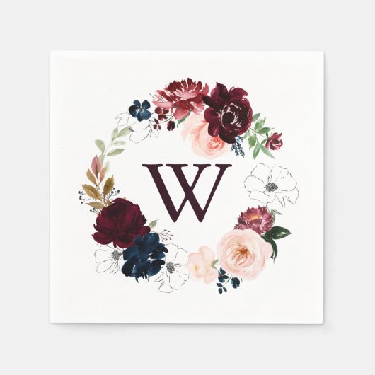 Serviette En Papier Aquarelle illustrée Mariage de monogramme d'automn (Devant)