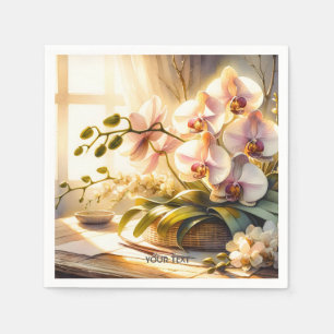 Serviette En Papier Aquarelle Imaginaire mignonne rose orchidées