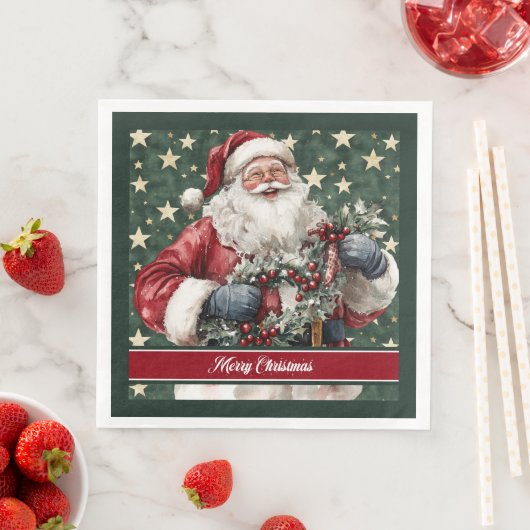 Serviette En Papier Aquarelle intemporelle Santa Claus Table serviette (En situation)