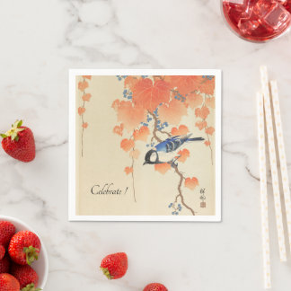 Serviette En Papier Aquarelle japonaise Vintage impression avec oiseau