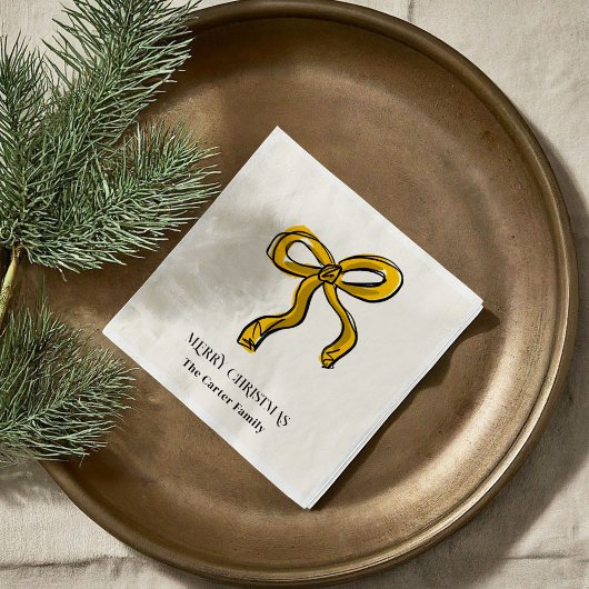 Serviette En Papier Aquarelle Jaune Or Sketch Bow