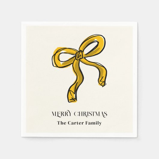 Serviette En Papier Aquarelle Jaune Or Sketch Bow (Devant)