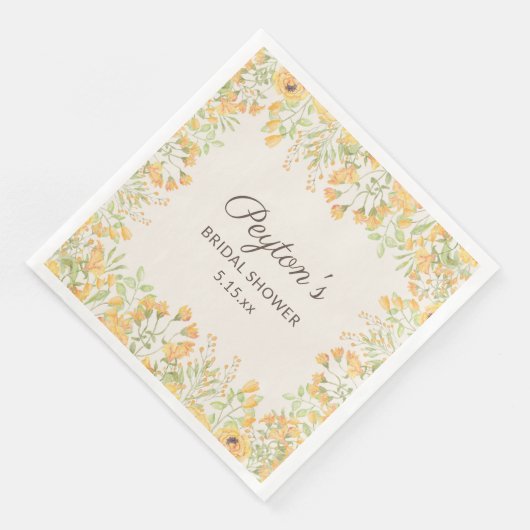 Serviette En Papier Aquarelle jaune pastel Fête des mariées florale (Coin)