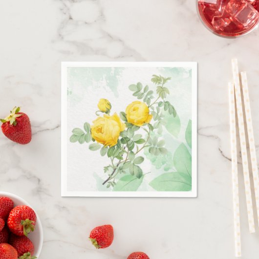 Serviette En Papier Aquarelle Jaune Rose Jardin Fleur Nature Art (En situation)