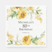 Serviette En Papier Aquarelle Jaune Verdure Florale 80e anniversaire (Devant)
