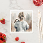 Serviette En Papier Aquarelle Jeune fille avec lapin animal (En situation)