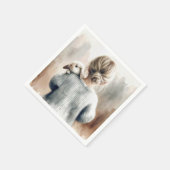 Serviette En Papier Aquarelle Jeune fille avec lapin animal (Coin)