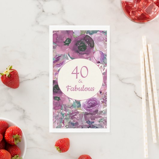 Serviette En Papier Aquarelle jolie violet Floral 40 Fabuleux (En situation)