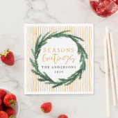 Serviette En Papier Aquarelle Joyeuses Fêtes bande jaune (En situation)