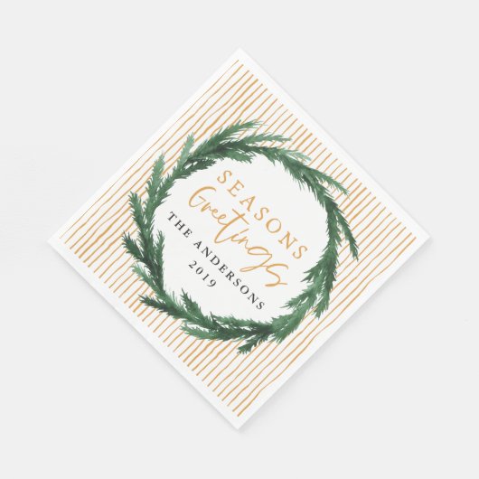 Serviette En Papier Aquarelle Joyeuses Fêtes bande jaune (Coin)