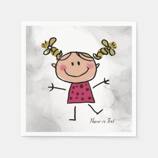 Serviette En Papier Aquarelle Joyeux Bâton fille Rosée Robe Élégante (Devant)