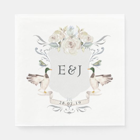 Serviette En Papier Aquarelle Lakeside Mariage Monogram Crest (Devant)