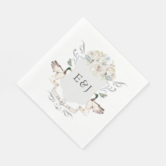 Serviette En Papier Aquarelle Lakeside Mariage Monogram Crest (Coin)