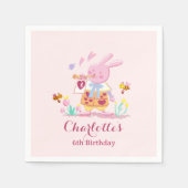 Serviette En Papier Aquarelle lapin rose dans l'anniversaire de enfant (Devant)
