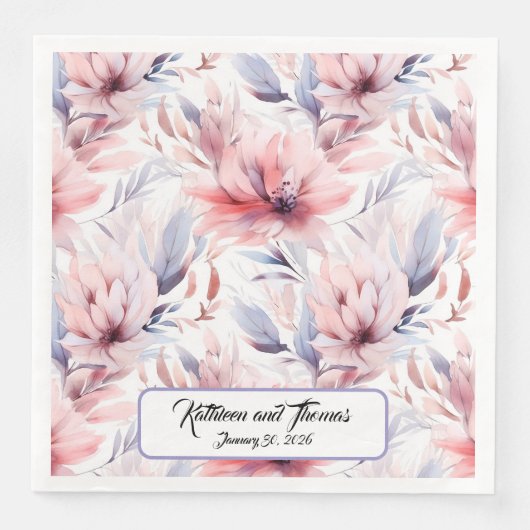 Serviette En Papier Aquarelle Lavande rose Pastel Fleurs Printemps (Devant)