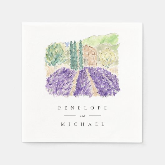 Serviette En Papier Aquarelle Lavender Champs Mariage Napkins (Devant)