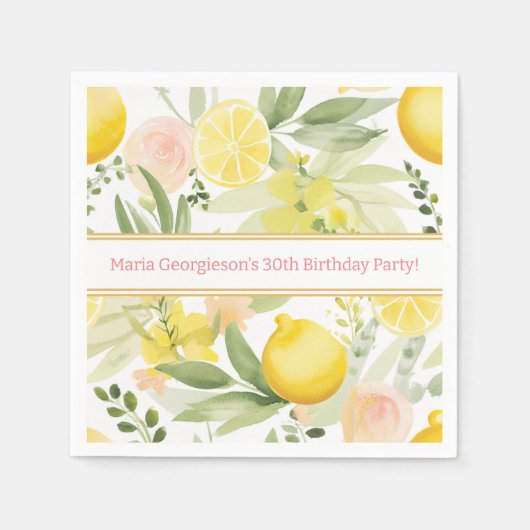 Serviette En Papier Aquarelle Lemon Floral à thème Anniversaire (Devant)