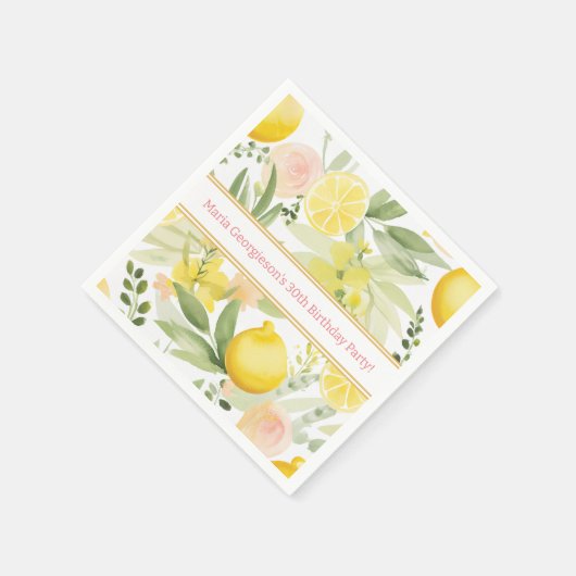 Serviette En Papier Aquarelle Lemon Floral à thème Anniversaire (Coin)