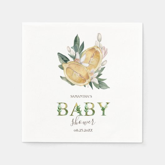 Serviette En Papier Aquarelle Lemons Baby shower botanique (Devant)