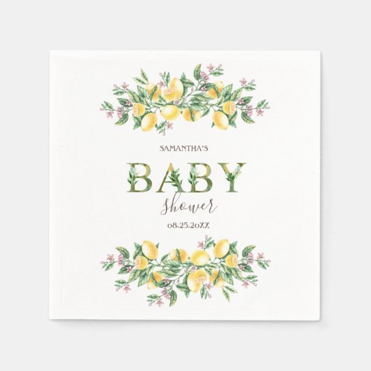 Serviette En Papier Aquarelle Lemons Baby shower de fleurs botaniques (Devant)