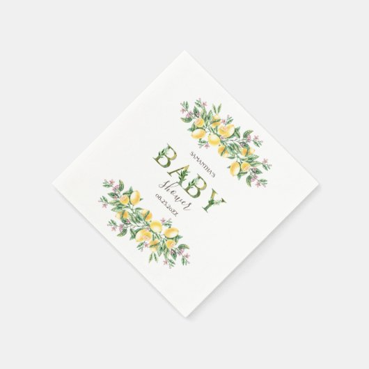 Serviette En Papier Aquarelle Lemons Baby shower de fleurs botaniques (Coin)