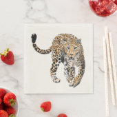 Serviette En Papier aquarelle léopard jungle chat peint vert animal (En situation)