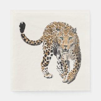 Serviette En Papier aquarelle léopard jungle chat peint vert animal