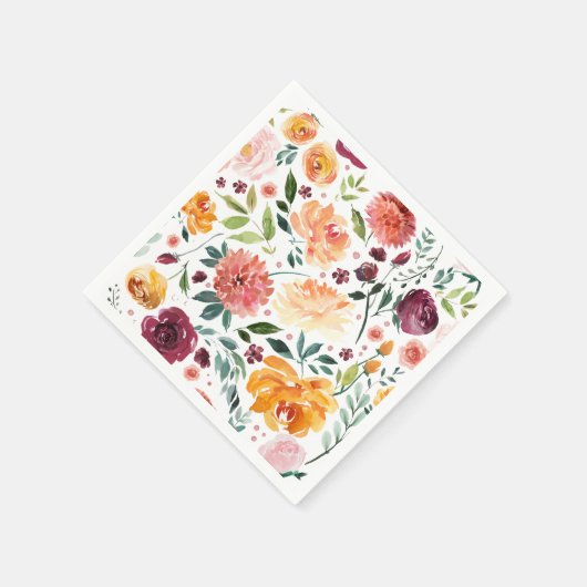 Serviette En Papier Aquarelle Les fleurs d'automne Automne Motif botan (Coin)