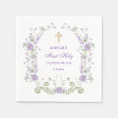 Serviette En Papier Aquarelle Lilac Fleurs Arc Première communion (Devant)