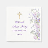 Serviette En Papier Aquarelle Lilac Fleurs Première communion (Devant)