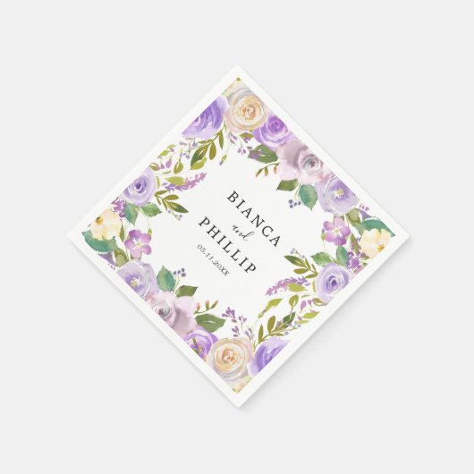 Serviette En Papier Aquarelle Lilac Floral Mariage élégant (Coin)