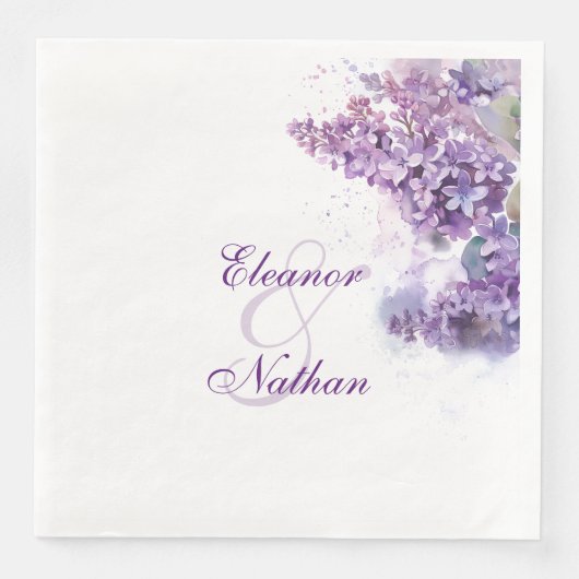 Serviette En Papier Aquarelle Lilacs Mariage été printemps (Devant)