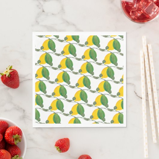 Serviette En Papier Aquarelle Limes citron peint à la main (En situation)