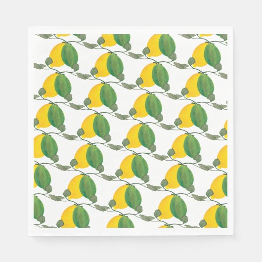 Serviette En Papier Aquarelle Limes citron peint à la main (Devant)