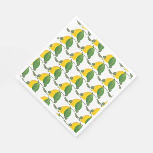 Serviette En Papier Aquarelle Limes citron peint à la main (Coin)